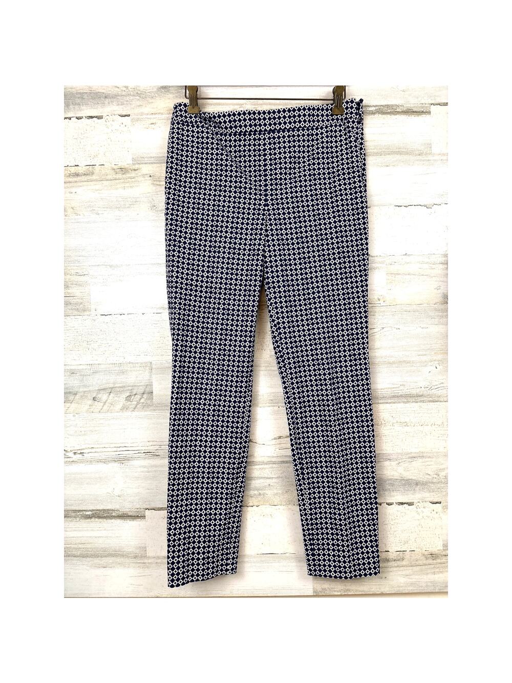 Talbots Womens 4 Navy Blue White Mosaic Chatham Ankle Pants Preppy Casual